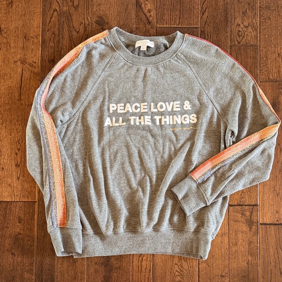 Spiritual Gangster Gray Sweatshirt with Rainbow Stripes - Picture 1 of 4